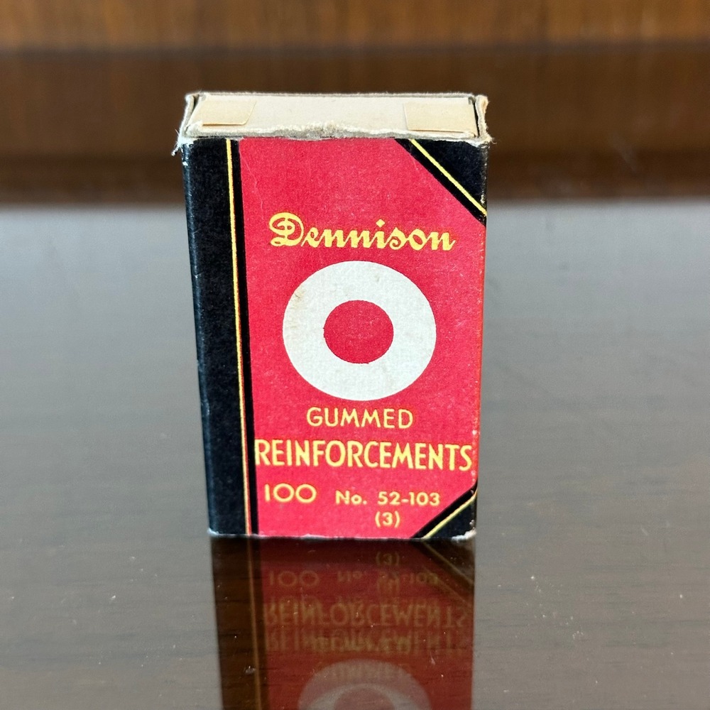 Vintage Dennison Gummed Reinforcements No 52-103 Red Box 100 Count Office Supply